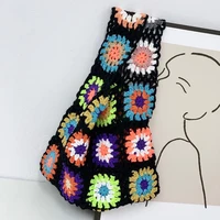 women tote bag 2022 woolen yarn handbag girl shopper fashion casual cute hand hollow out knitted colorful flowers top handle bag