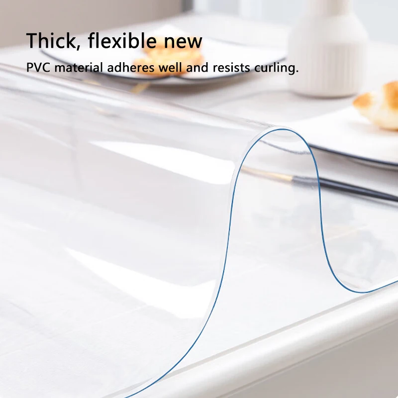 Фото PVC Transparent Table Protector 1.0mm Thick Waterproof Oil-Proof Cover for Kitchen Desk and Dining Table Ideal for Home & Office №5