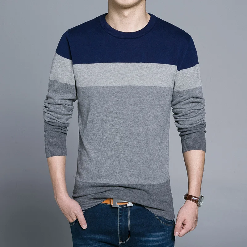 100% Cotton Top Grade Designer New Fashion Brand Plain Pullover Striped Knitted Sweater Men Korean Casual Jumper Clothes Men