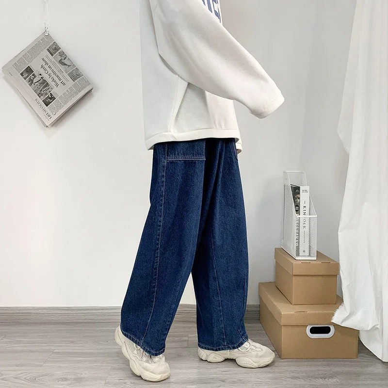 Blue Wide Leg Jeans Men Fashion Oversized Casual Jeans Men Japanese Streetwear Loose Hip Hop Straight Denim Pants Mens Trousers