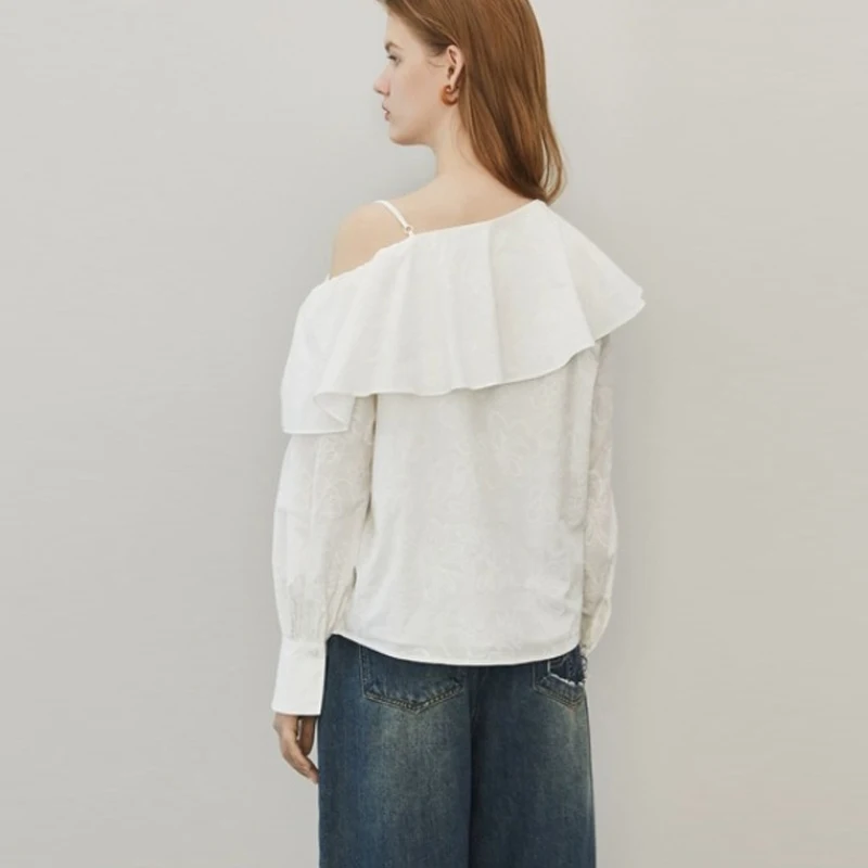Милая белая рубашка с оборками для женщин Новинка осени 2024 шифоновая блузка
