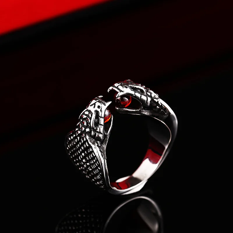 

Vintage Gothic Punk Stainless Steel Snakehead Cobra Rings for Men Red Garnet Punk Personalized Rings Cool Stuff Popular Products