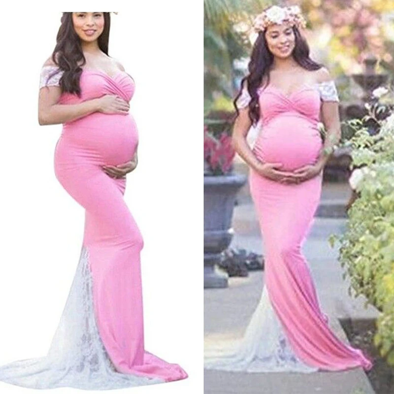 

Платья для беременных для фотосъемки без Плеч эластичное розовое хлопковое длинное платье для беременных платье трикотажная одежда для беременных