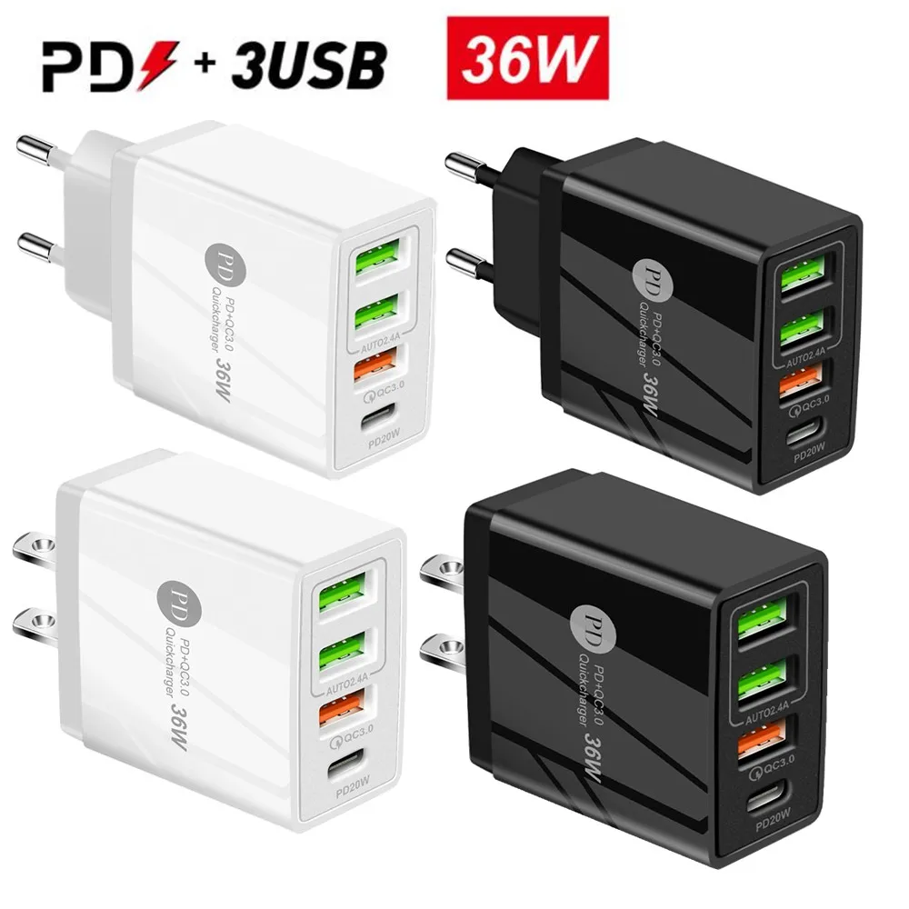 

200pcs 36W USB C Type c PD Wall Charger Eu US UK Power Adapters For Iphone 13 11 12 Mini Pro Max Samsung S20 S21 phone charger