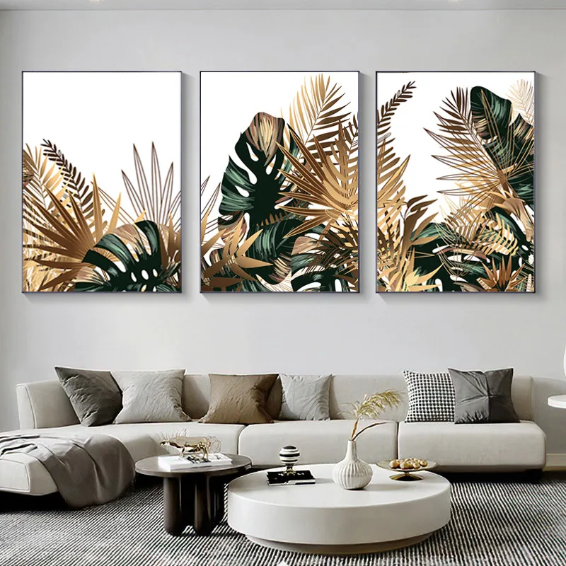 

Tropical Plants Canvas Painting Poster Home Decor Gold Leaf Flowers Wall Art Prints Abstract Living Room Room Decor Pictures