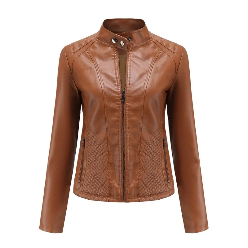 Autumn Jackets Women's Winter Coat Female Clothing 2022 New Stand Collar Lady Fashion Long Sleeve PU Leather Motor Biker Outwear enlarge