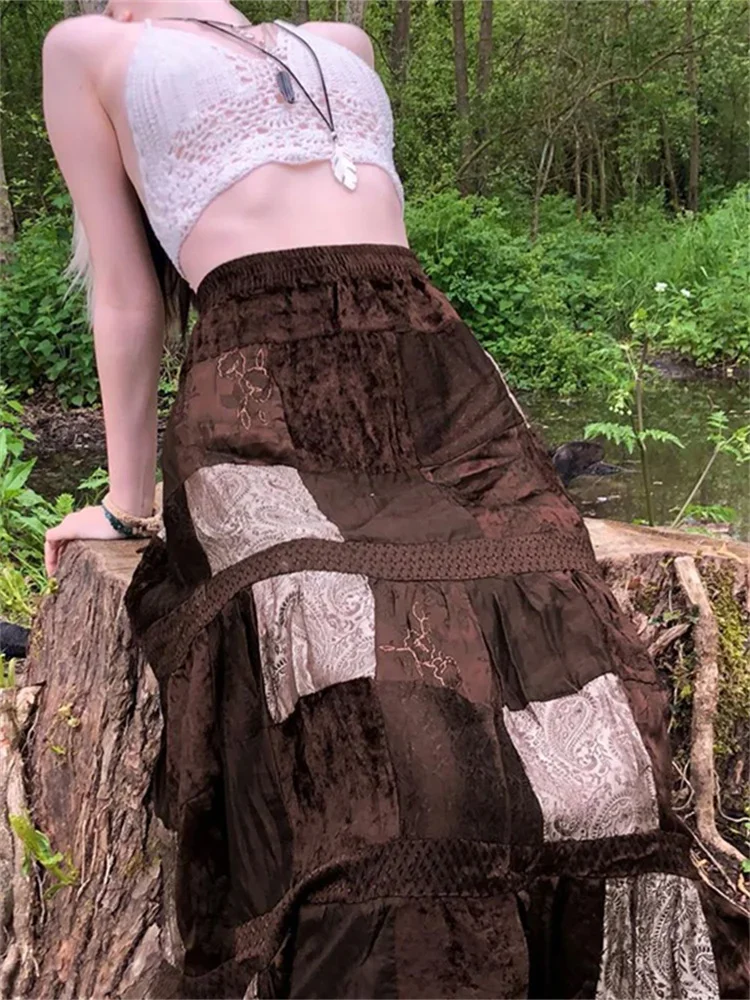 Женская длинная свободная юбка с винтажным принтом