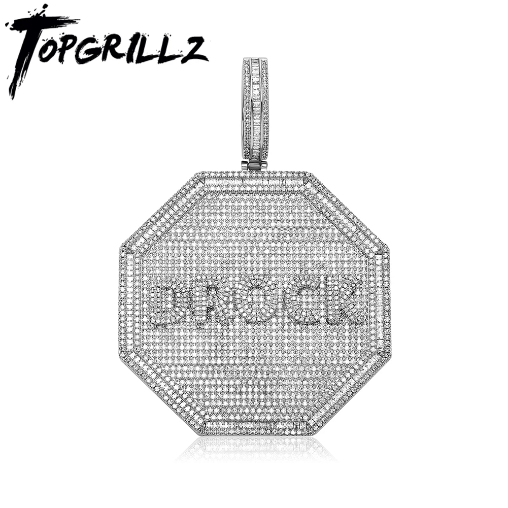 TOPGRILLZ Polygon Custom Name Pendant Necklace Iced Out Letter/Logo Pendant Micro Pave Cubic Zirconia Men Women HipHop Jewelry