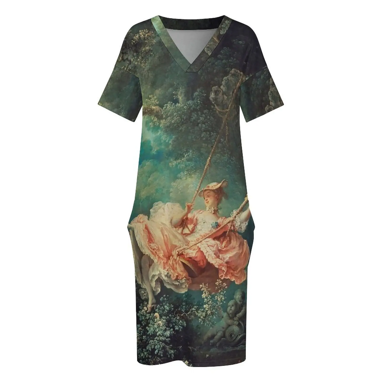 Женское свободное вечернее платье с карманами длинное свободного покроя принтом