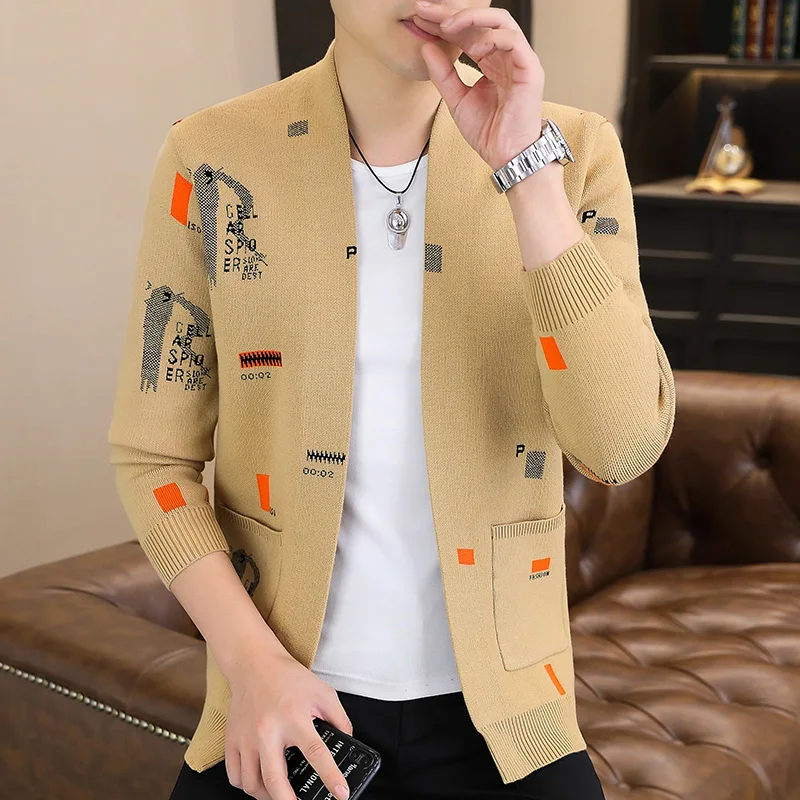 

Spring and Autumn Korean Style Men Cardigan Sweater Printed Men's Sweatshirts Casual Knitted Coats Male K816