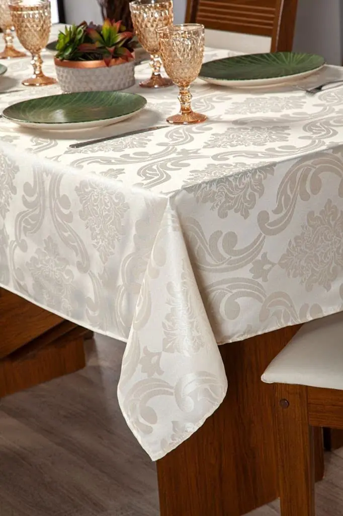 

Tablecloth With 06 Seats Dining Room Thick Jacquard Fabric 2.00m Beige
