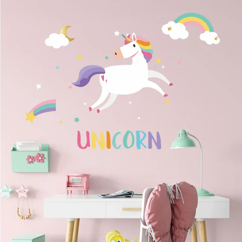 

Rainbow+Unicorn+Clouds Children Bedroom/House/Office/Windows/Wall Beautification Easy to Remove and Install Decor Wall Sticker