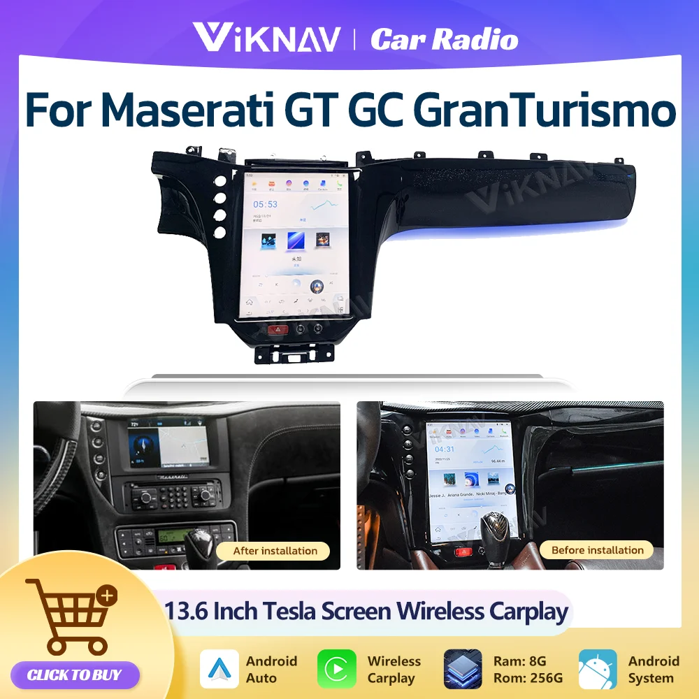 

GPS-навигатор на Android, экран Tesla для Maserati GT GC granтуризма 2007-2017, 13,6 дюйма, беспроводной приемник Carplay, стереоплеер
