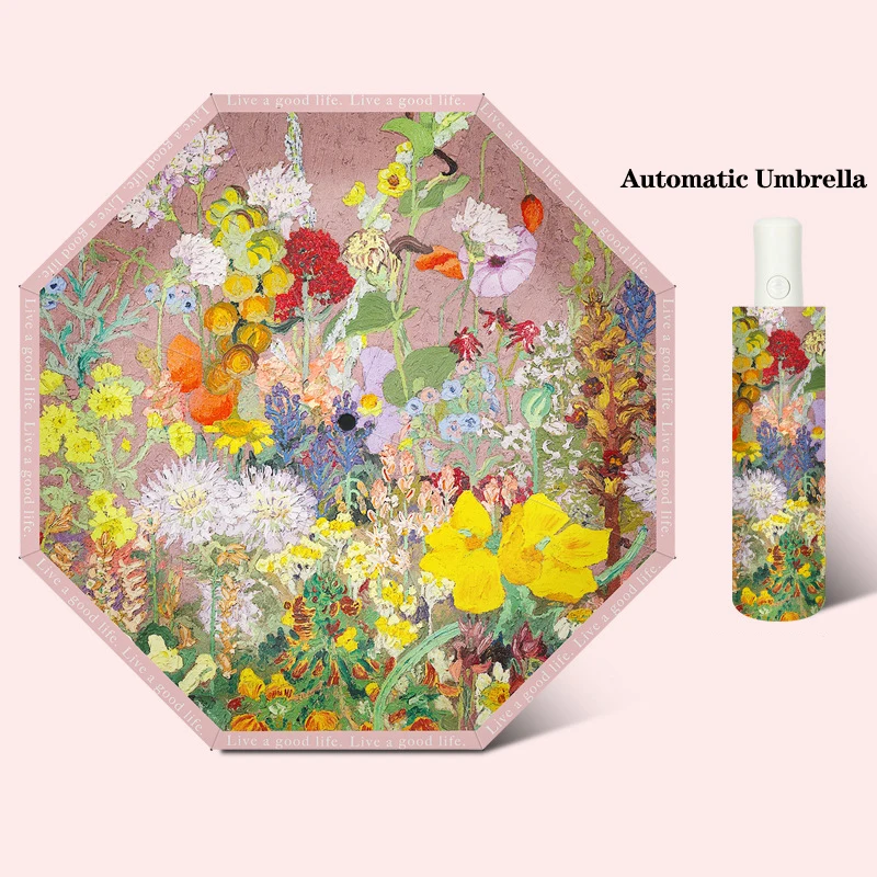 

Непромокаемый женский зонт с садовой картиной маслом - защита от ветра и солнца, модный складной зонт
