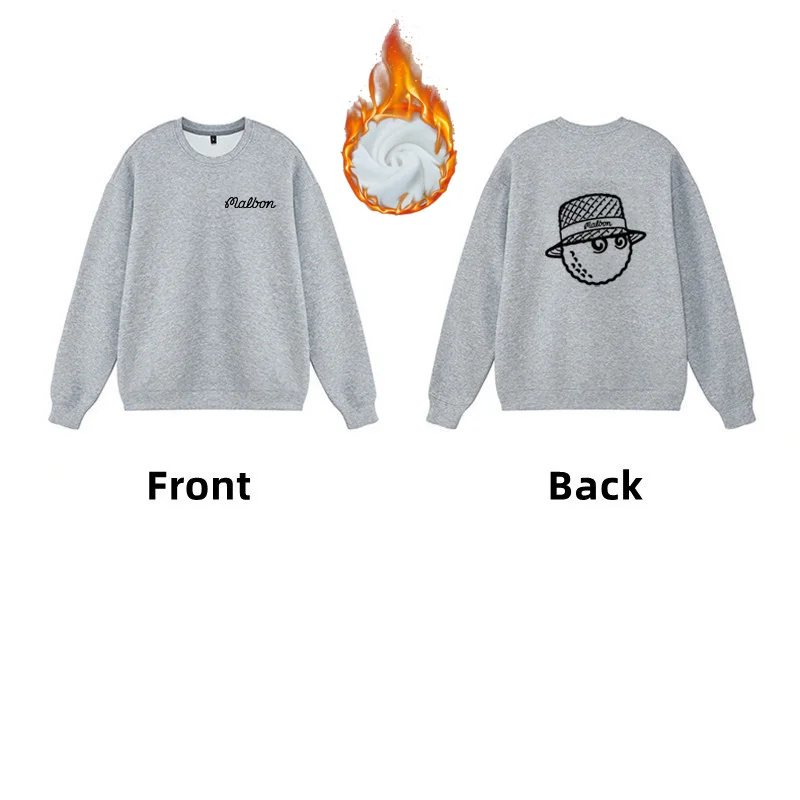 Men's Sweatshirt Autumn Winter Golf Long Sleeve Top Velvet Golf Clothing Essential Script Large Bucket Hat Malbon Loose Street