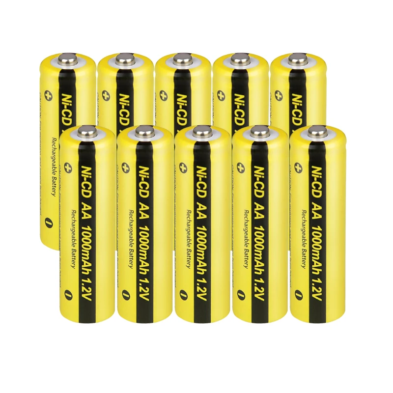 

10pcs/lot NiCd AA Battery 1000mAh 1.2V Ni-Cd Rechargeable Batteries For LED Lights Button Top
