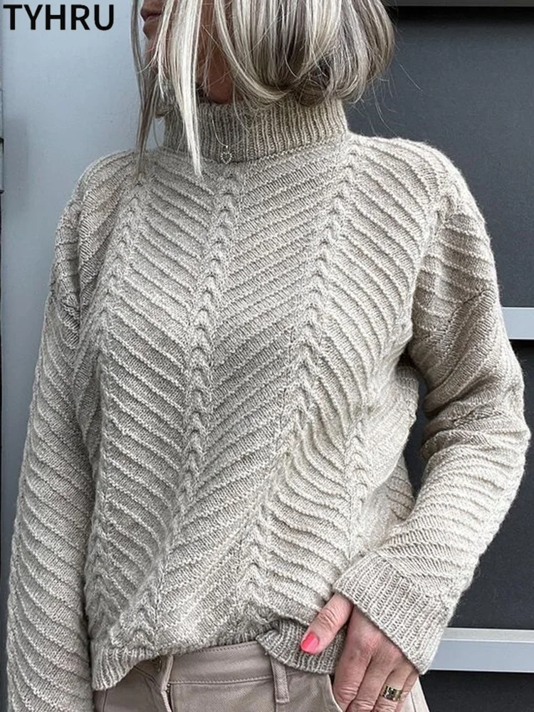 

TYHRU осенне-зимний новый женский вязаный однотонный пуловер с высоким воротом Свитера повседневные трикотажные кофты женский джемпер свитер