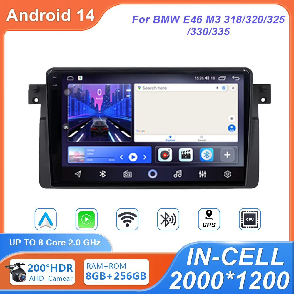 Android 14 Carplay Auto для BMW E46 M3 1998-2006 автомобильный радиоприемник мультимедийный