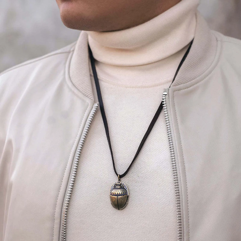 Movie Superhero Marc Spector Cosplay Necklace Scarab Beetle Wings Pendant Leather Chain Choker Jewelry Accessories