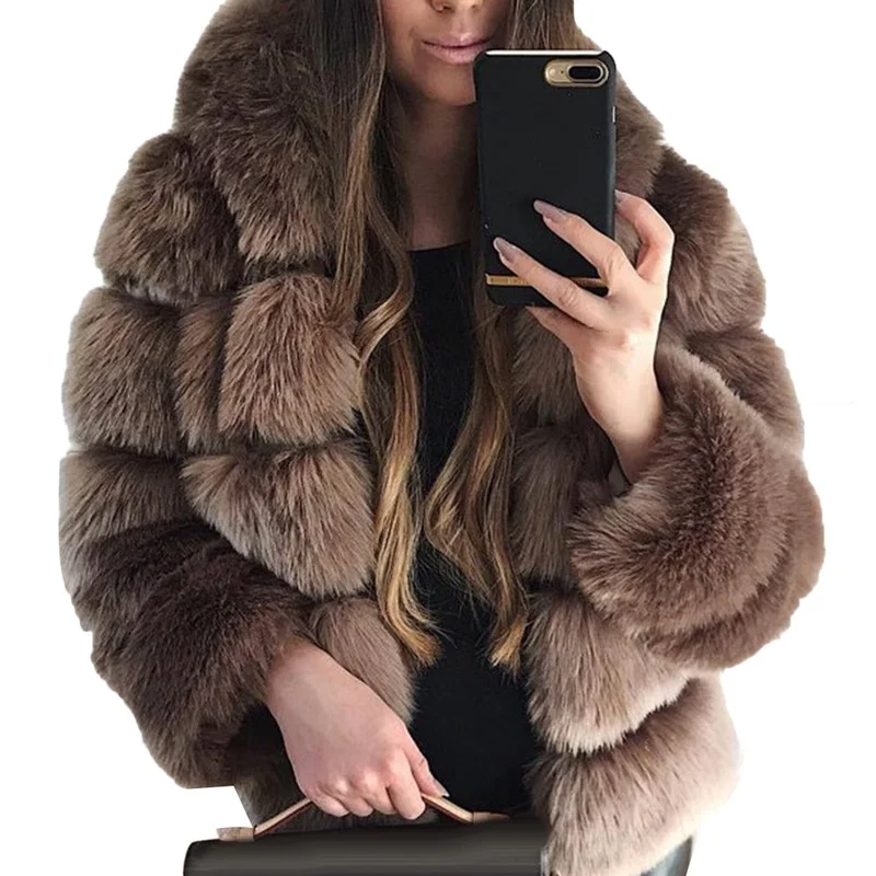 Fashion Fluffy Faux Fur Coat Women Winter Jacket Thick Warm Overcoat Faux Fox Fur Coats Female Fur Jacket Casual Party Overcoat