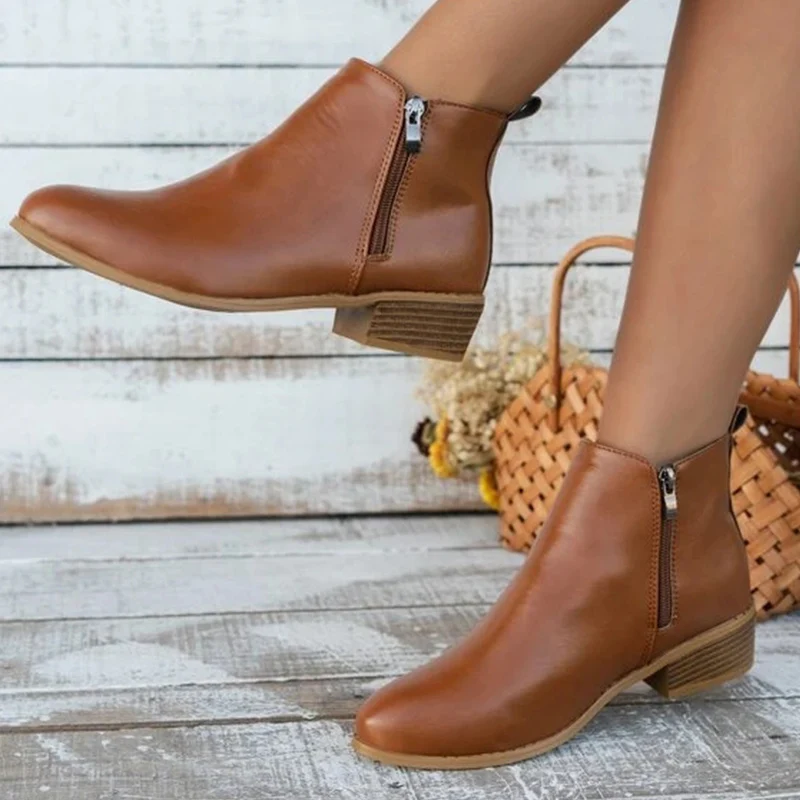 2022 New Side Zipper Design  Point Toe Chunky Heeled Chelsea Boots Women Elegant  Heels Boots Fashion Ankle Boots Casual Shoes