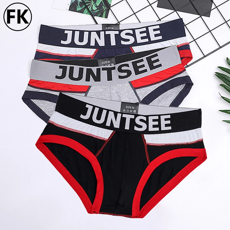 FK 3pcs Men's Cotton Underwear Sexy Fashion Men Briefs Print Paneled Panties Large Size Low-waist Breathable Male Underpants