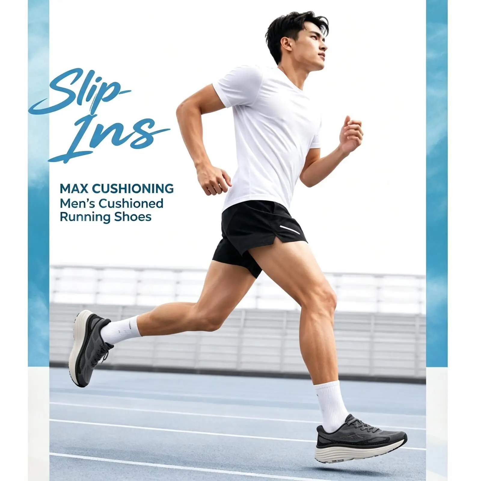 Фото Новые мужские слипоны Skechers Max Cushioning GO RUN, серо-черные, дышащие, ультралегкие, с амортизирующей платформой, спортивная обувь. №1