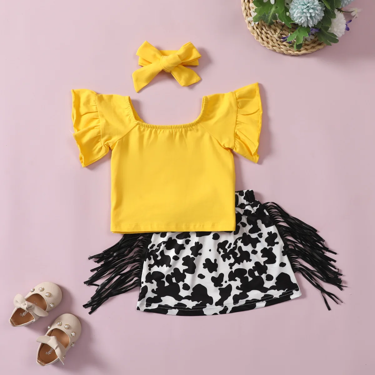 

Baby Girl Clothes Infant Clothing Sets Toddler Solid Flare Sleeve Top + Leopard Skirt 2pcs Set Children Summer Fashion Outfits