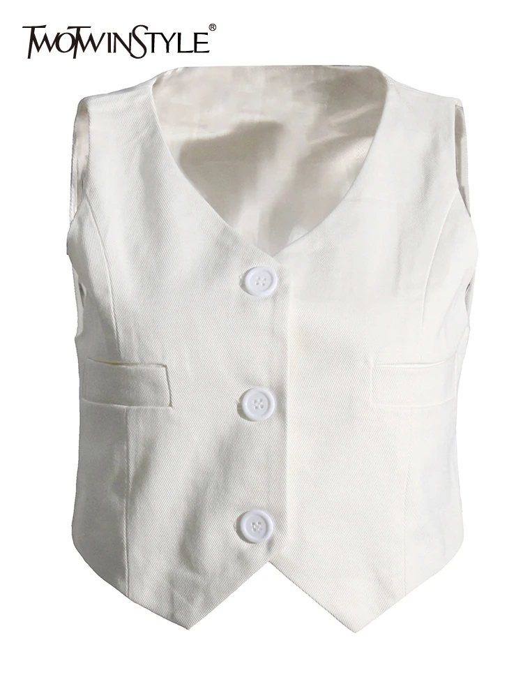 

Женский однобортный Топ Без Рукавов TWOTWINSTYLE, повседневный Свободный жилет с v-образным вырезом, лето 2022