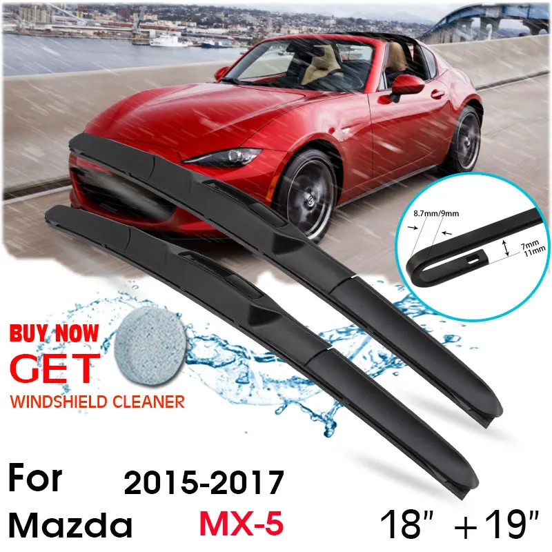 

Car Wiper Blade Front Window Windshield Rubber Silicon Refill Wipers For Mazda MX-5 2015-2017 LHD / RHD 18"+19" Car Accessories