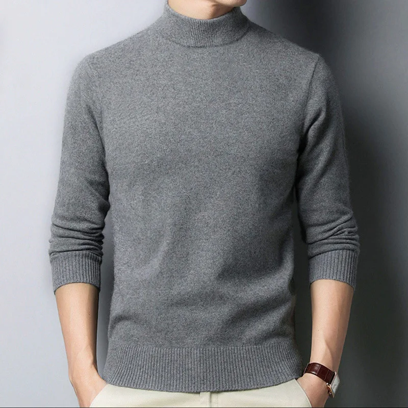 

Мужской свитер, холодный Топ, мужской вязаный модный трендовый приталенный Повседневный свитер с высоким воротом, вязаный шерстяной свитер, новинка 2023