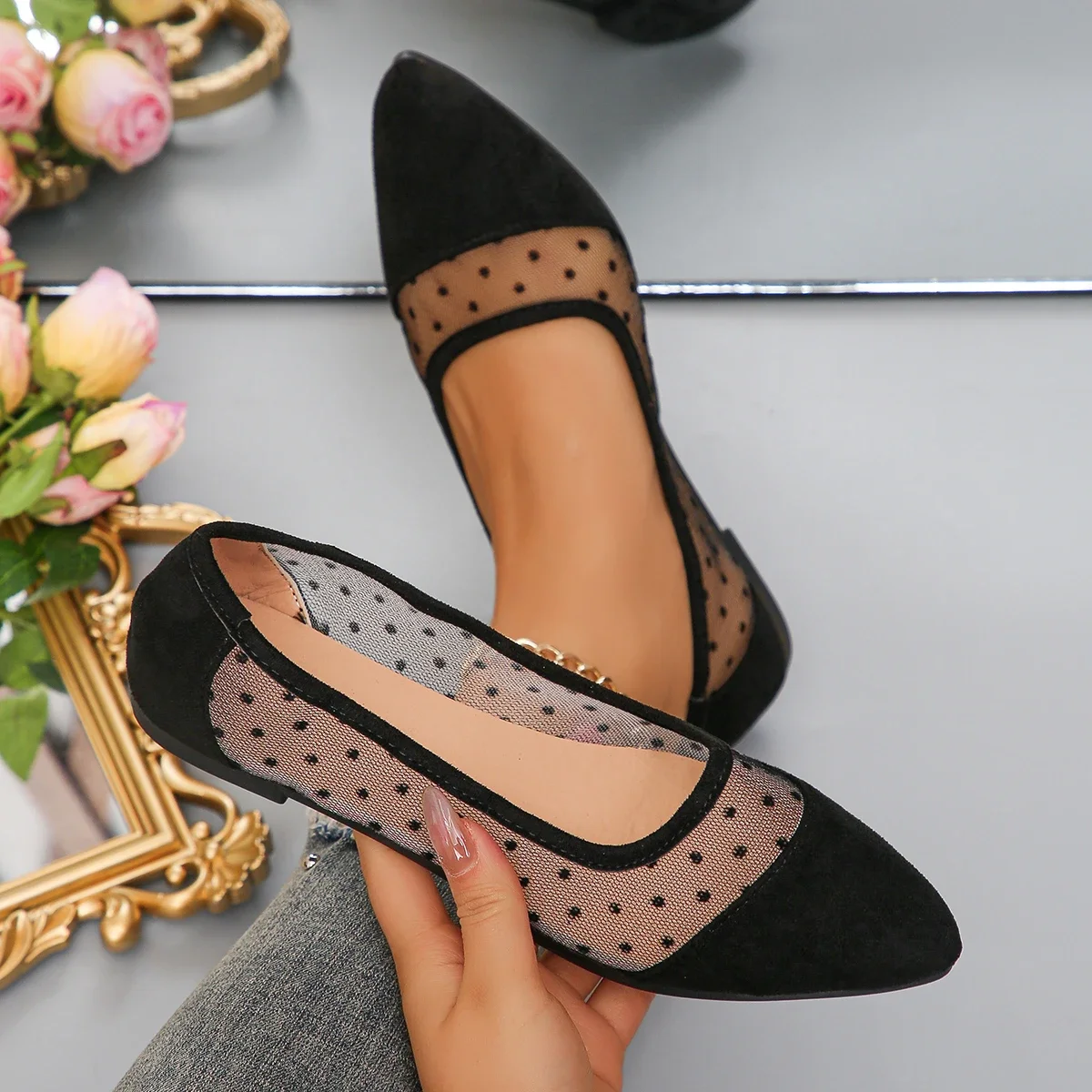 Женские сетчатые дышащие туфли мягкая подошва Нескользящие плоская