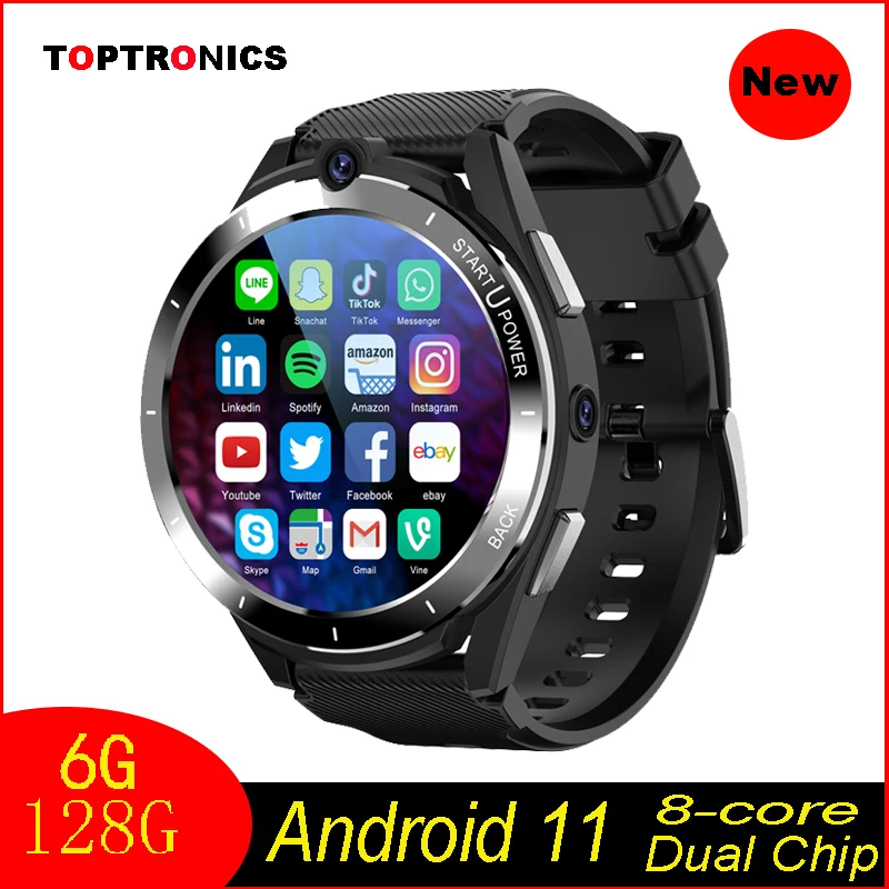 

New 4G Full Netcom Smart Watch Men 6GB RAM 128GB Android 11 Dual Chip GPS WiFi 900mAh Power Bank Gift 8MP Camera Smartwatch