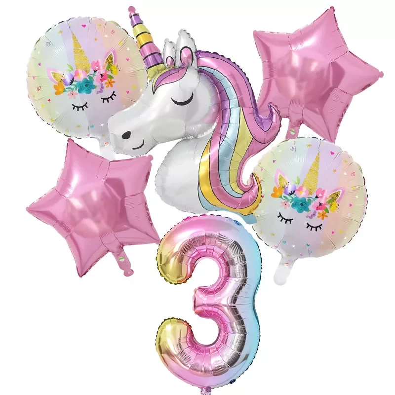 

1Set Rainbow Unicorn Balloon 32 inch Number Foil Balloons 1st Kids Unicorn Theme Birthday Party Decorations Baby Shower Globos