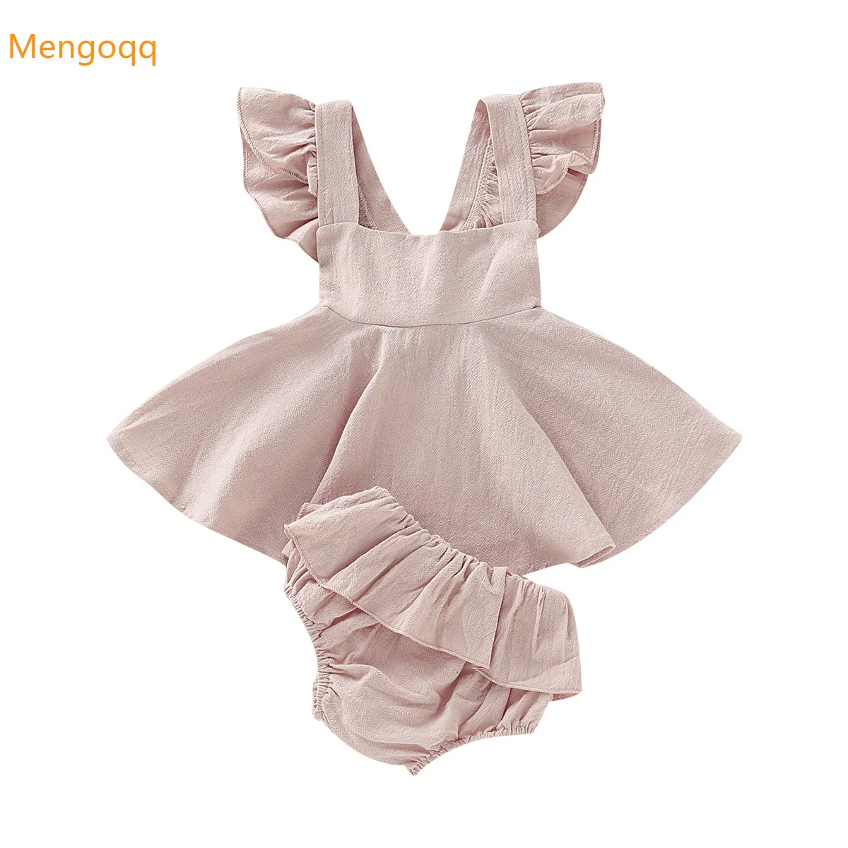 

Baby Girls Summer Solid Fly Sleeve Top Tutu Dress Ruched Bottoms Infant Newborn Princess Clothes Kids Thin Set 2pcs 0-24M