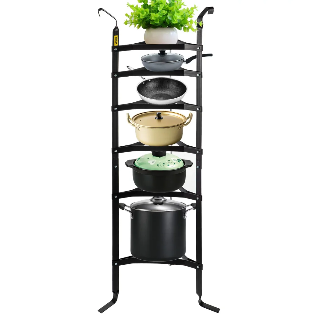 

6-tier storage rack, carbon steel multi-tier pot rack, 61.2 "storage rack, unassembled kitchen corner rack