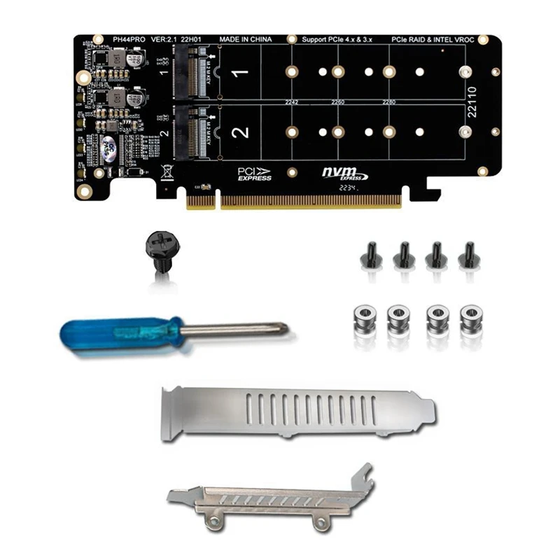 

PCIE X16 To M.2 M-Key Riser Card Double-Sided 4-Disk NVME RAID PCI-EX16 Split Card Expansion Card Adapter Card