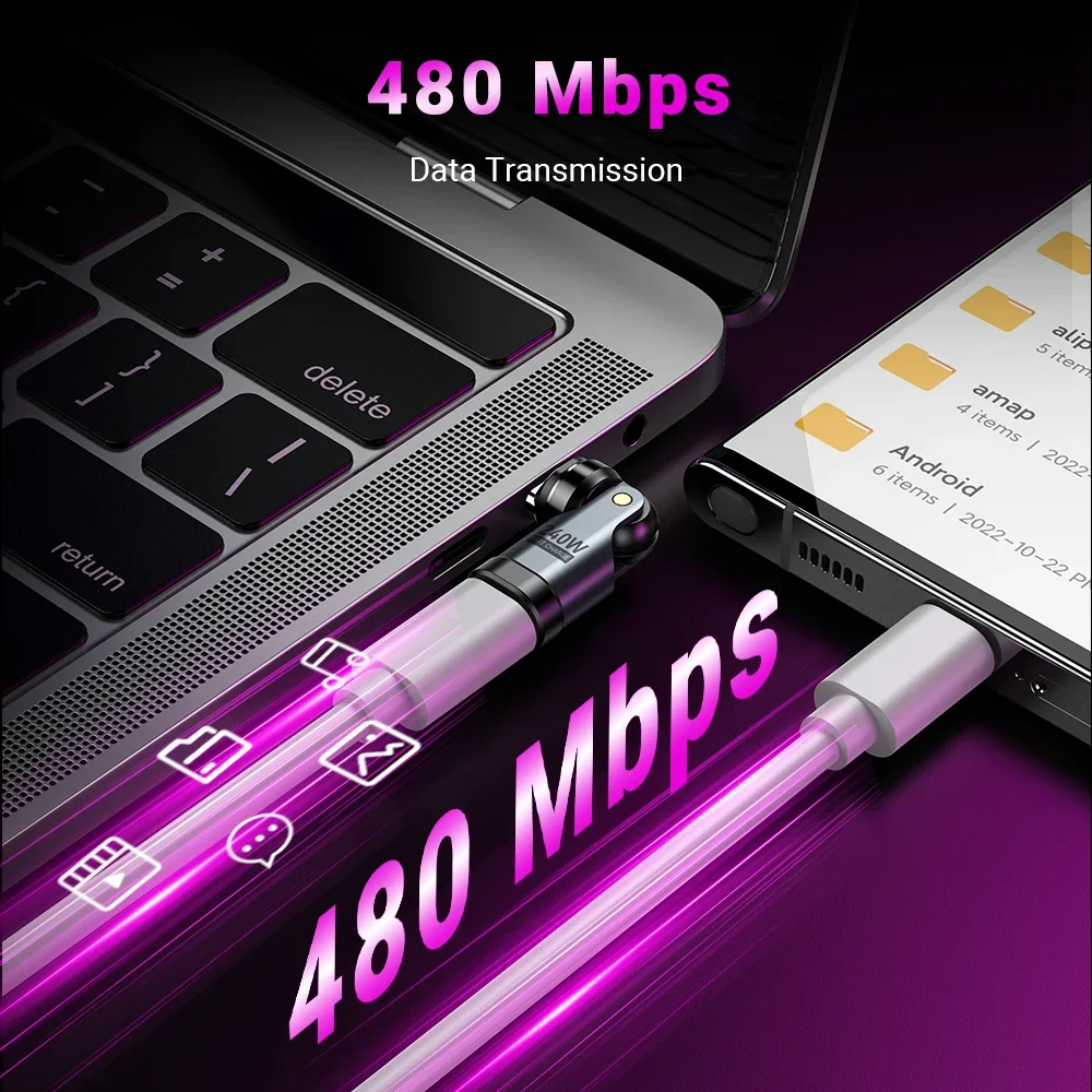 Фото Магнитный адаптер USB C AUFU, 2 шт., 240 Вт, 9-контактный USB-кабель типа C для быстрой зарядки, конвертер USB C для Samsung, iPhone, Ipad, Macbook №3