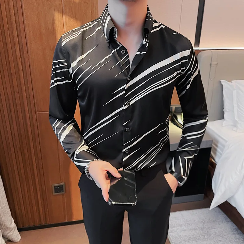 

Korean Striped Shirt Men Fashion Slim Fit Long Sleeve Casual Shirts High Quality Business Social Formal Shirt Camisa Masculina