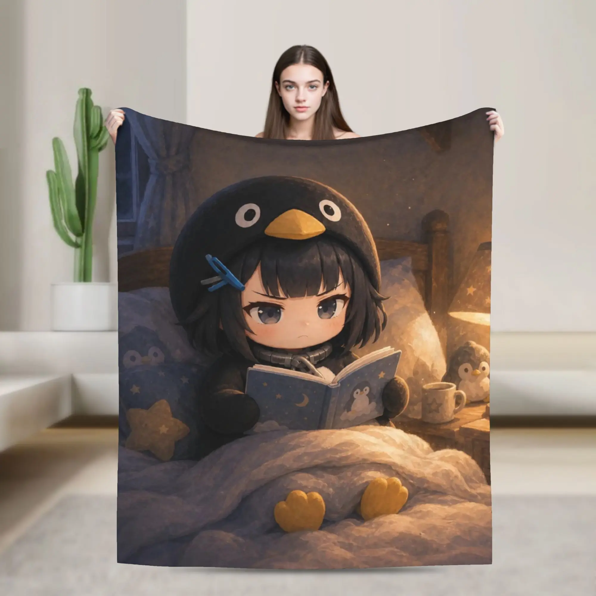 Фото Вязаное одеяло Gugu Gaga Penguin из вельвета для чтения книг, теплое покрывало для путешествий на природе №1