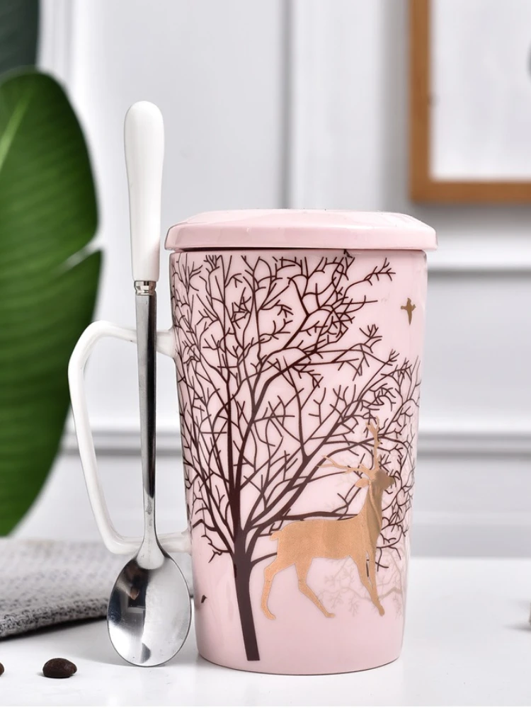 

Скандинавская керамическая Подарочная чашка для воды объемом 450 мл, искусственная коробка с крышкой и ложкой в подарок