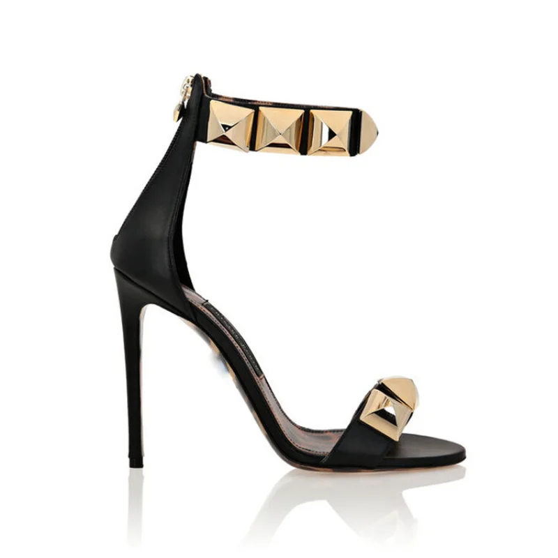 Rivet Thick Heel Sandals for Women 2023 Summer New Square Head Open Toe Line Buckle Leather Mid-heel Willow Shoes M68