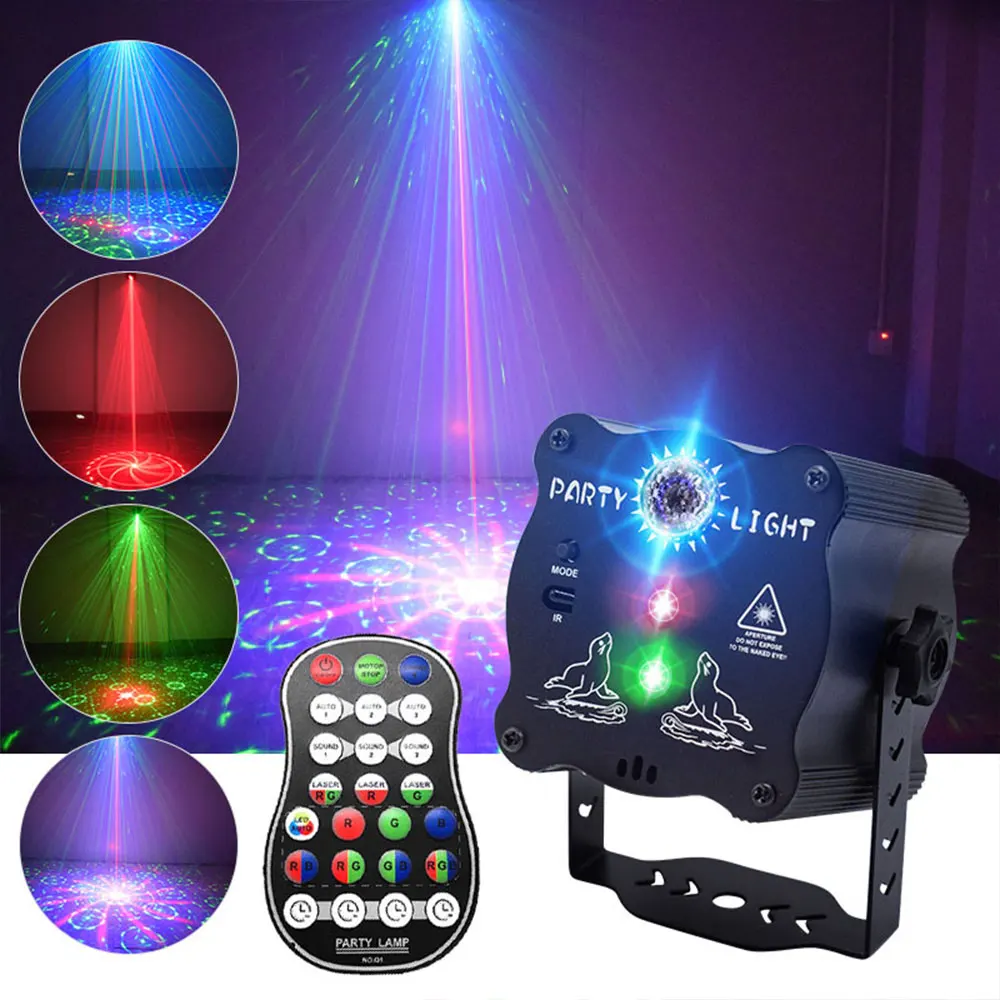 

Disco LED Laser Light Party Decor Atmosphere Light 60 Patterns DJ Stage Beam Lights USB Rechargeable Projection Lamp with Strobe