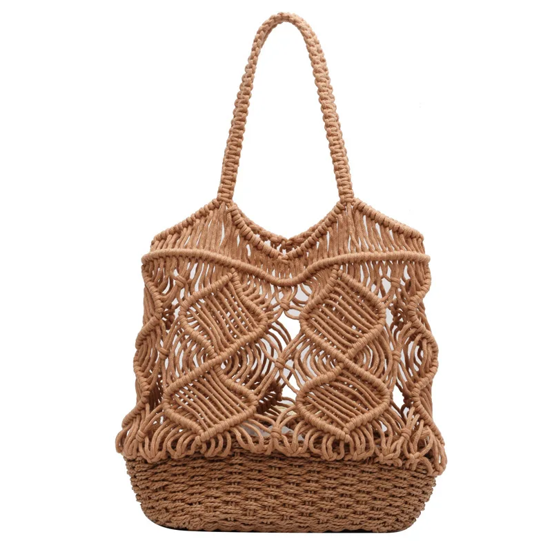 

Summer Straw Shoulder Bags For Women Striped Woven Beach Vacation Shopping Bags Casual Straw Tote Bag Female Shoulder Handbags