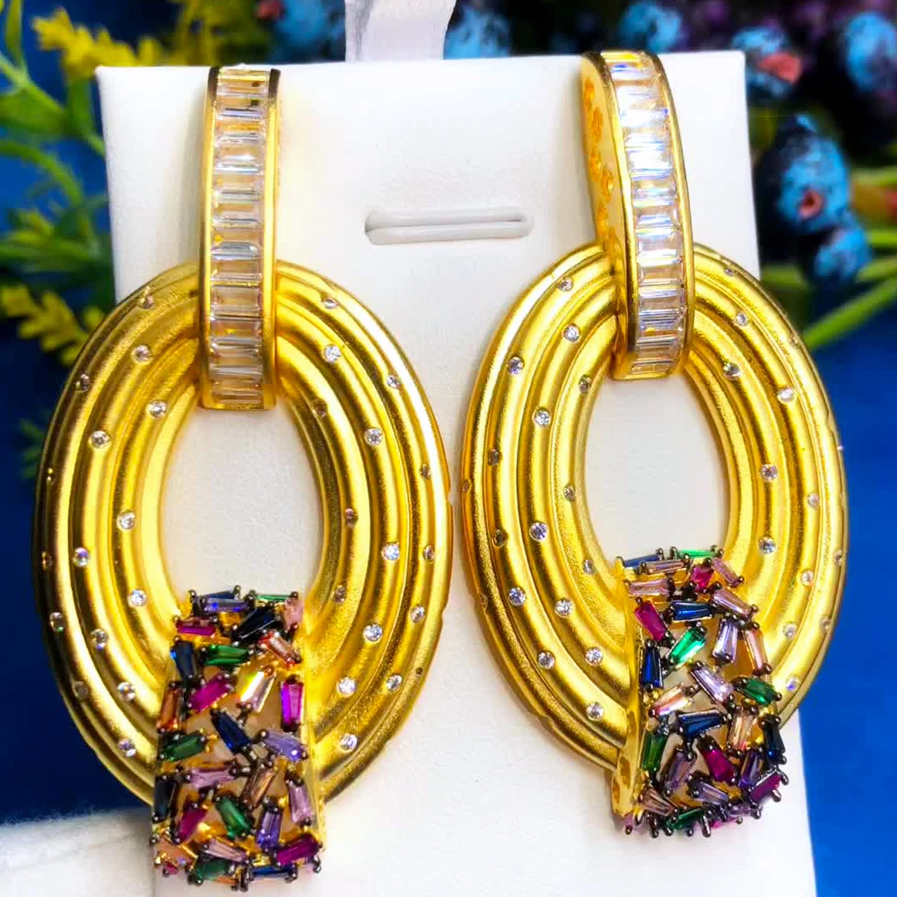 

Missvikki Original серьги Big Gold Oval Drop Earrings Full Cubic Zirconia for Women Wedding Trendy Earrings High Quality