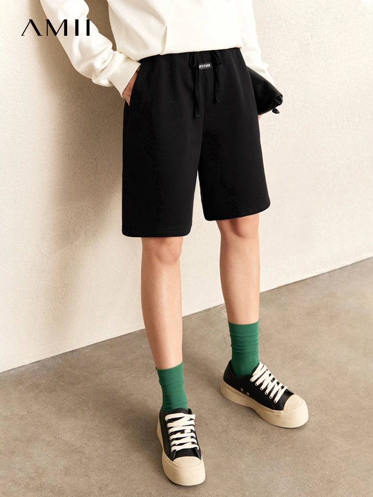 

AMII Minimalism Knee Length Sweatpants for Women 2022 Autumn Solid Casual Sporty Style Elastic Loose Wide Leg Pants 12230355