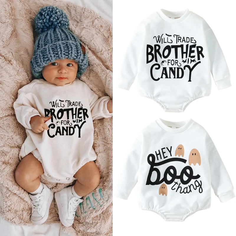 

2022-07-28 Lioraitiin 0-24M Newborn Infant Baby Boy Girl Autumn Bodysuit Long Sleeve Letter Printed Halloween Jumpsuit 2Styles