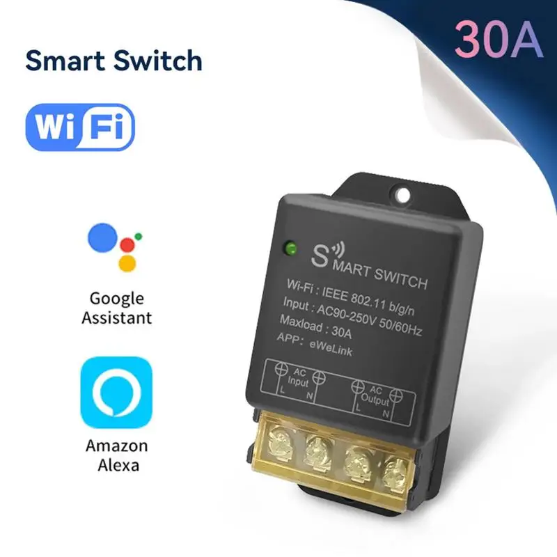 

Smart WiFi Switch Wireless Relay Switch Module 30A Wifi Relay Voice Controller Smarts Life Work with LED Light Switch Google