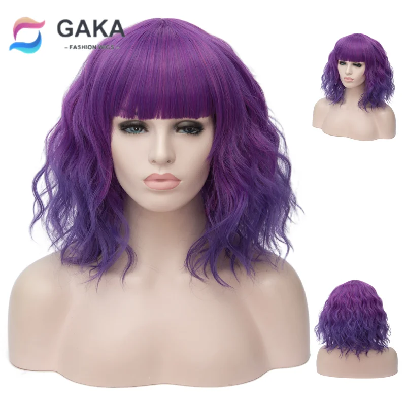 

GAKA Women Cosplay Short Wave Natural Hair Synthetic Wig with Bangs for Women Heat Resistant Everyday Fiber Wigs