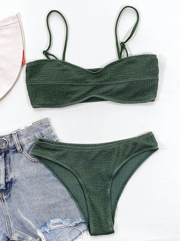 Сексуальное текстурированное бикини INGAGA Однотонный женский купальник новинка